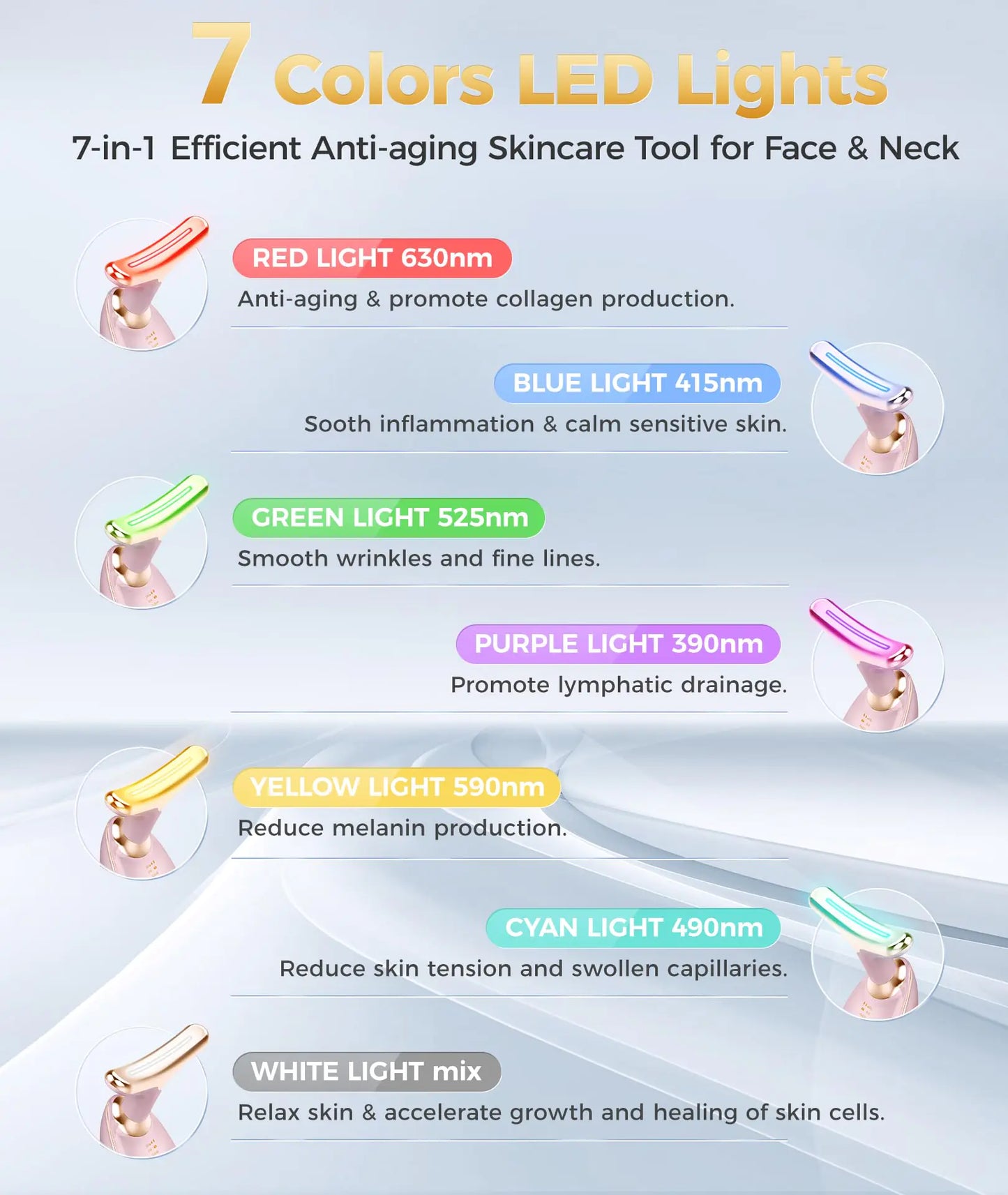 7-in-1 Skin Care Tools, Face Care, Face Neck Massager for Skin Care Routine at Home, Glossy Pink