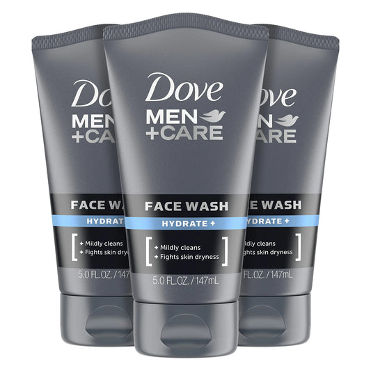 DOVE MEN + CARE Face Wash Hydrate Plus Skin Care, 5 Oz, (Pack of 3) Fragranced 5 Ounce (Pack of 3)