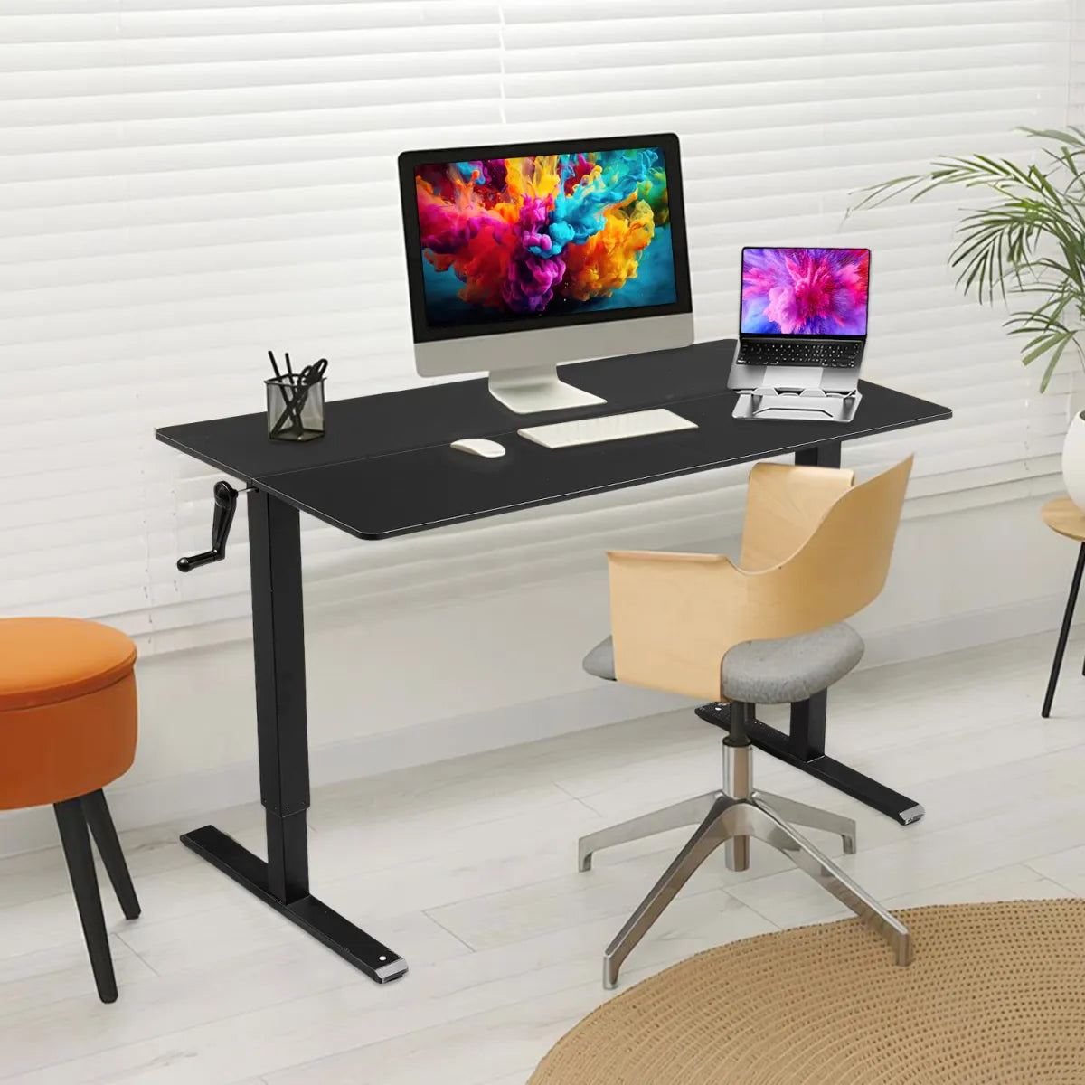 Hand-Crank Adjustable Office Desk Height Adjustable, With Flat Metal Legs Perfect For Home, Office, Gaming, Or Study Use